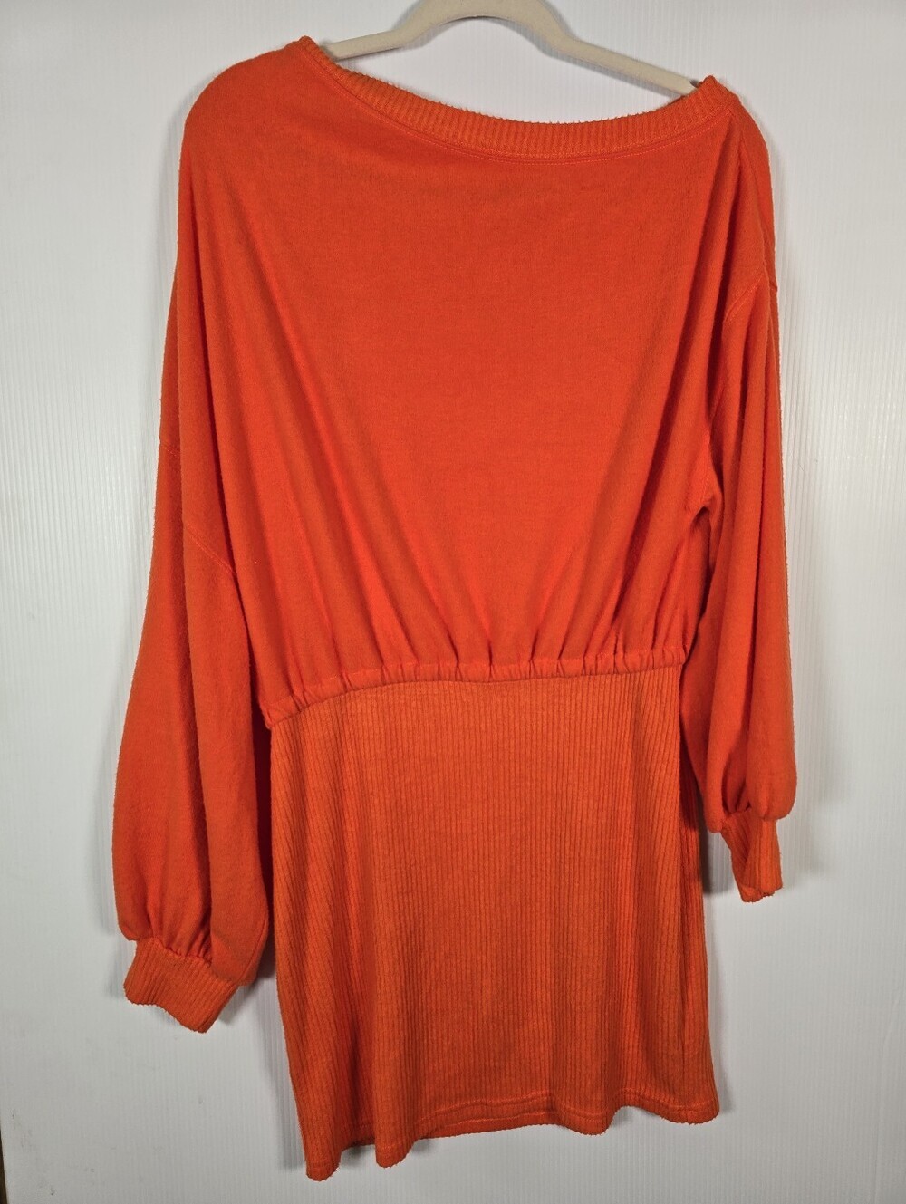 Free People Beach Womens Orange Long Sleeve Knit Mini Dress Off Shoulder Size L